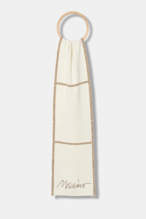 Moschino szalik z wełną damski kolor beżowy wzorzysty M3351 30843 - zdjęcie produktu nr 1