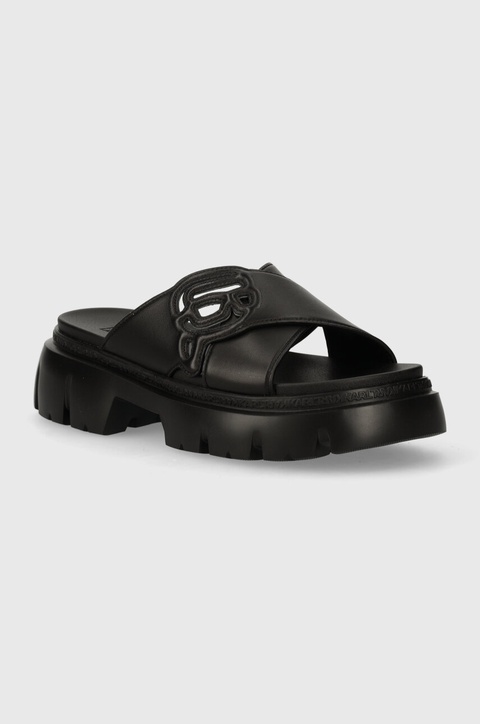 Karl Lagerfeld klapki skórzane SUN TREKKA NFT damskie kolor czarny na platformie KL83504 - zdjęcie produktu nr 1