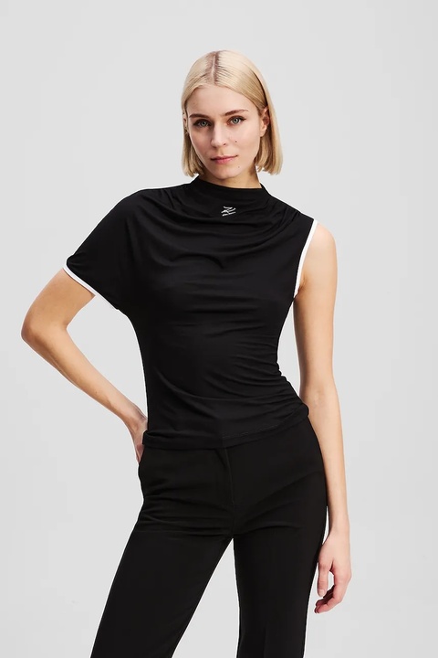 Karl Lagerfeld t-shirt damski kolor czarny z półgolfem A3W17006 - zdjęcie produktu nr 1