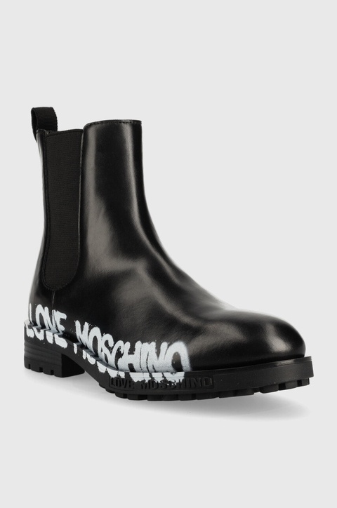 Love Moschino sztyblety skórzane damskie kolor czarny na płaskim obcasie - zdjęcie produktu nr 2