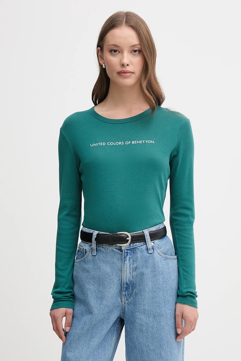 United Colors of Benetton longsleeve bawełniany kolor zielony 3GA2E16G0 - zdjęcie produktu nr 1