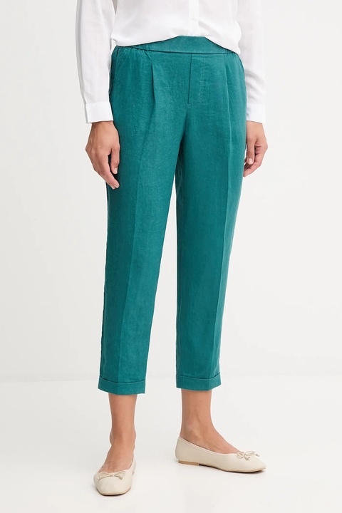 United Colors of Benetton spodnie lniane damskie kolor zielony proste high waist 4AGHDF079 - zdjęcie produktu nr 1