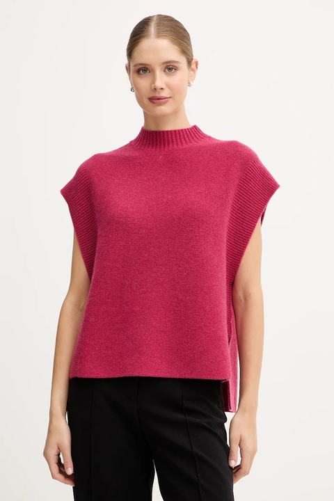 United Colors of Benetton kamizelka z dodatkiem wełny damski kolor różowy z półgolfem 1244D10EF - zdjęcie produktu nr 1