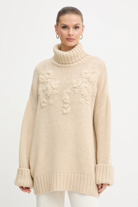 Marciano Guess sweter z dodatkiem wełny AHLAM damski kolor beżowy ciepły z golfem 5BGR28 5895Z - zdjęcie produktu nr 1