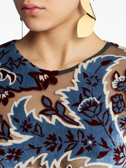 ETRO tulle and jacquard velvet top - Blue - zdjęcie produktu nr 2