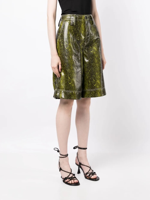 GANNI snake-print faux-leather shorts - Green - zdjęcie produktu nr 1