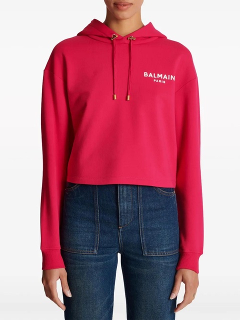 Balmain logo-flocked cropped hoodie - Pink - zdjęcie produktu nr 2