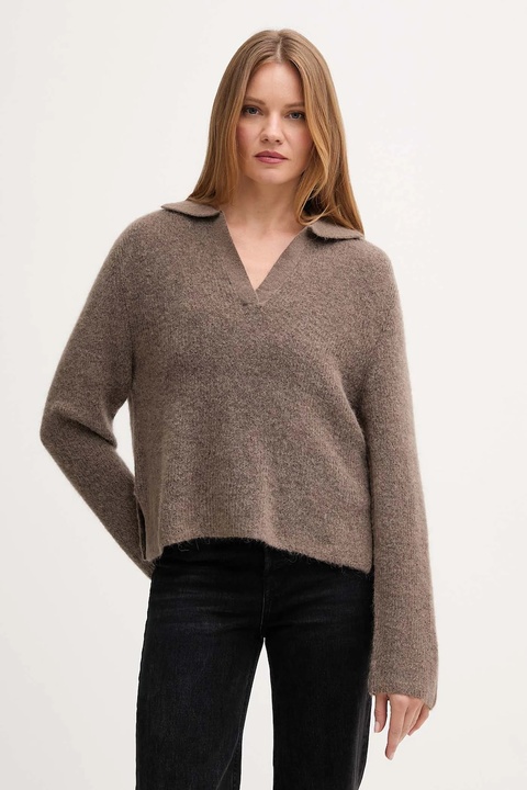 Mos Mosh sweter z dodatkiem wełny THORA damski kolor brązowy 173070 - zdjęcie produktu nr 1