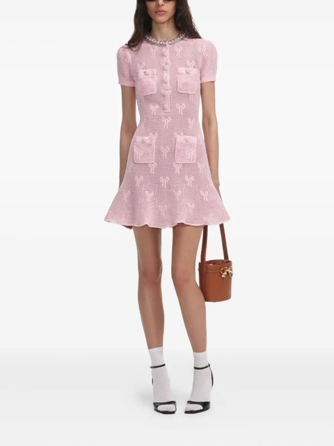 Self-Portrait bow-pattern pearl-embellished dress - Pink - zdjęcie produktu nr 2