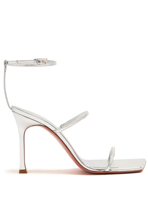 Amina Muaddi Maya 95mm metallic leather sandals - Silver - zdjęcie produktu nr 1
