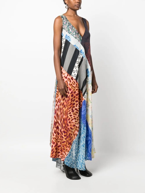 Marine Serre Regenerated patchwork silk dress - Neutrals - zdjęcie produktu nr 2