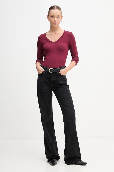 United Colors of Benetton longsleeve z domieszką kaszmiru kolor bordowy 3LRU3M076 - zdjęcie produktu nr 2