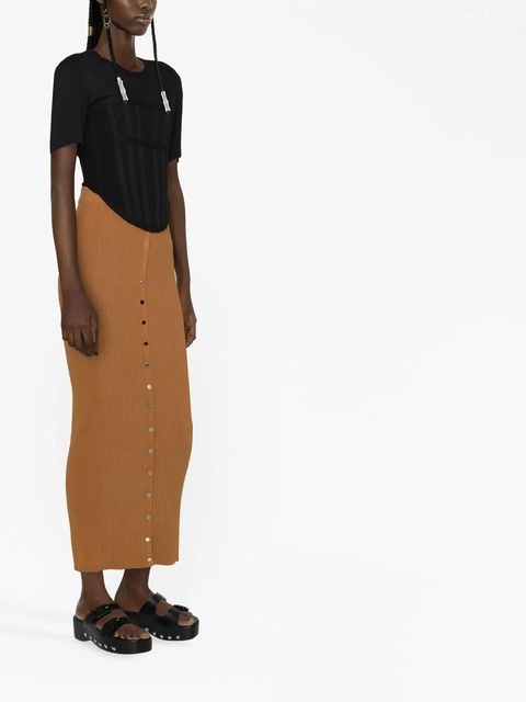 Rabanne ribbed cotton-blend midi skirt - Brown - zdjęcie produktu nr 2