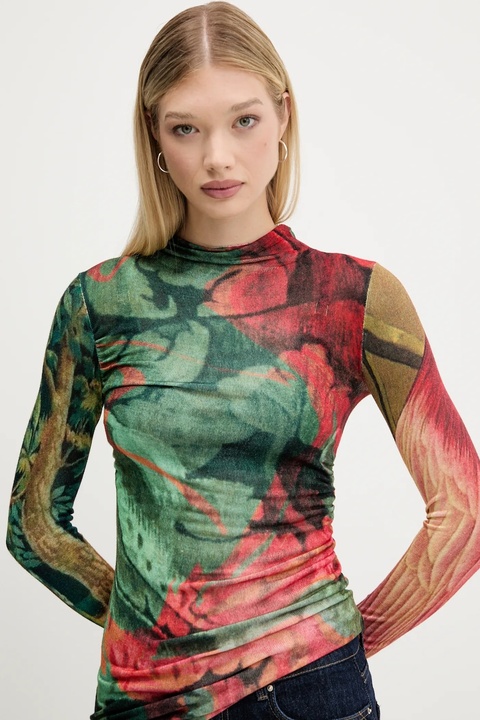 Desigual sweter TAPIZ LACROI damski kolor zielony lekki 25WWJF48 - zdjęcie produktu nr 1