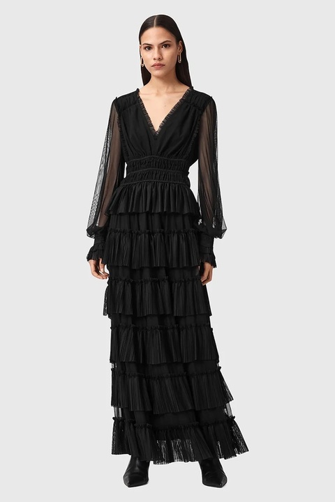 AllSaints sukienka XANTARA kolor czarny maxi rozkloszowana W029DD - zdjęcie produktu nr 1