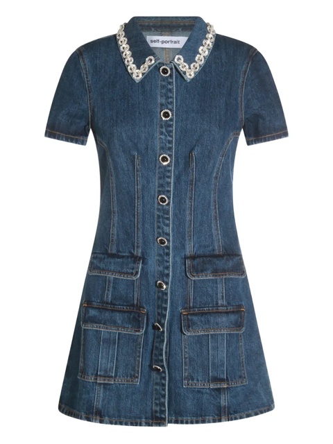 Self-Portrait embellished-pocket denim mini dress - Blue - zdjęcie produktu nr 1