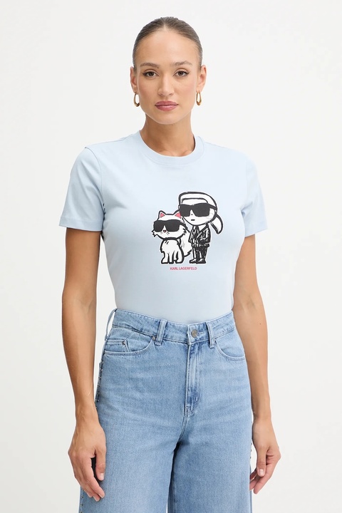 Karl Lagerfeld t-shirt bawełniany damski kolor niebieski A1W17129 - zdjęcie produktu nr 1