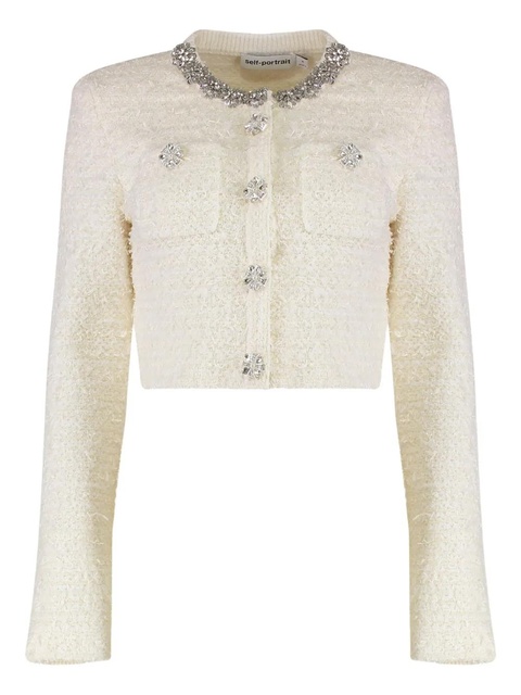Self-Portrait crystal-embellished padded-shoulder jacket - Neutrals - zdjęcie produktu nr 1
