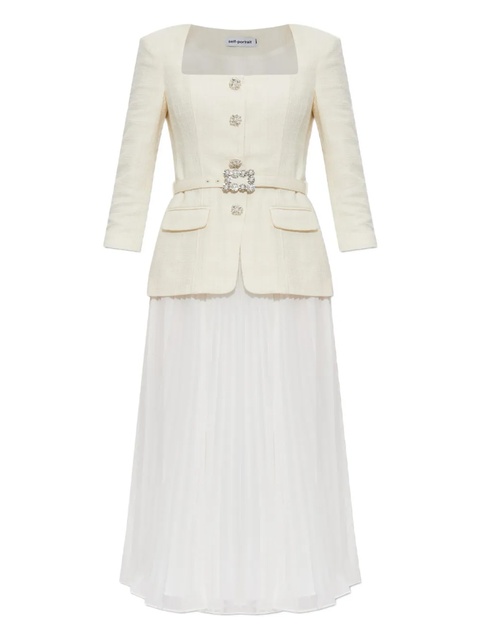 Self-Portrait embellished pleated midi dress - White - zdjęcie produktu nr 1