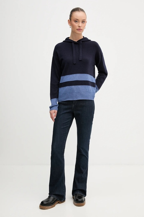 United Colors of Benetton sweter z dodatkiem wełny damski kolor granatowy lekki 102HE203V - zdjęcie produktu nr 2