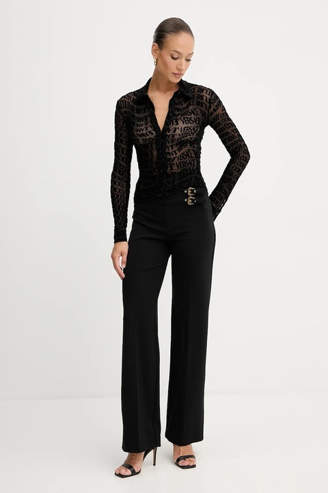 Versace Jeans Couture spodnie damskie kolor czarny proste high waist 79HAA100 N0356 - zdjęcie produktu nr 1