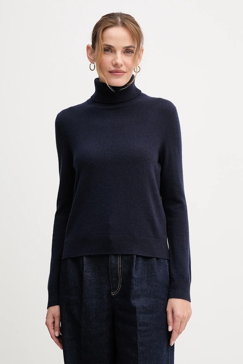 United Colors of Benetton sweter kaszmirowy kolor granatowy lekki z golfem 1033D202D - zdjęcie produktu nr 1