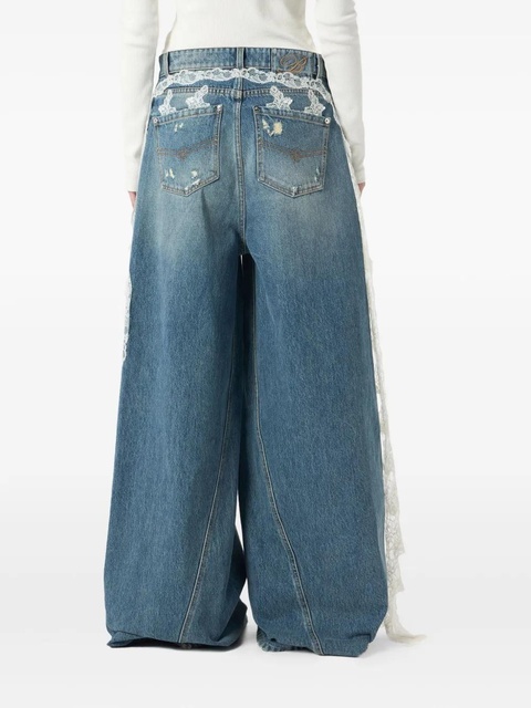 Blumarine lace-embellished distressed-effect jeans - Blue - zdjęcie produktu nr 2