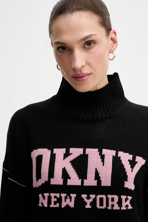 Dkny sweter damski kolor czarny z półgolfem DJ4R0386 - zdjęcie produktu nr 2