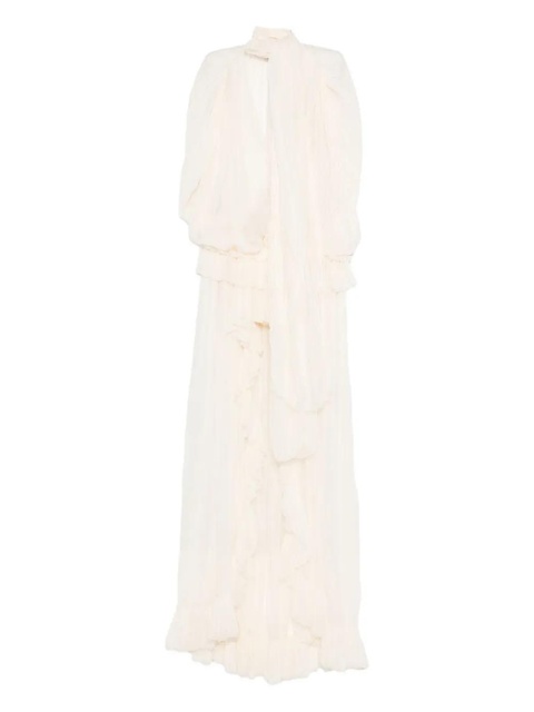 Blumarine pleated ruffled asymmetric day dress - Neutrals - zdjęcie produktu nr 1