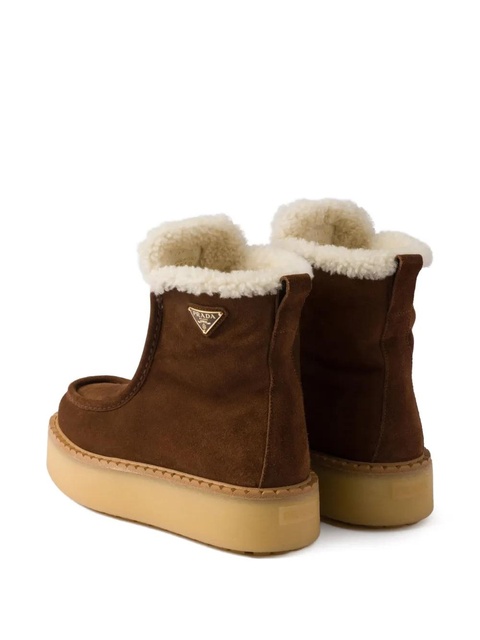 Prada shearling-trimmed platform boots - Brown - zdjęcie produktu nr 2