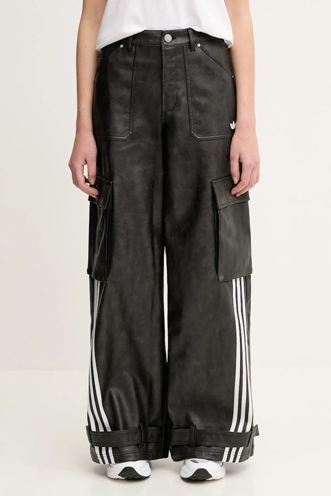 adidas Originals spodnie FAUX LTHR damskie kolor czarny szerokie high waist JX9226 - zdjęcie produktu nr 1