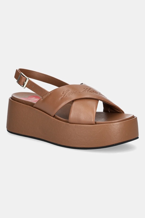Love Moschino sandały skórzane damskie kolor brązowy na platformie JA16187I0MIA0201 - zdjęcie produktu nr 1