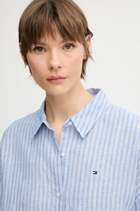 Tommy Hilfiger koszula lniana damska kolor niebieski relaxed z kołnierzykiem klasycznym WW0WW46169 - zdjęcie produktu nr 2