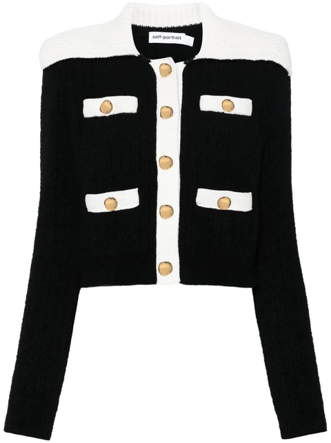 Self-Portrait contrast-trim cardigan - Black - zdjęcie produktu nr 1