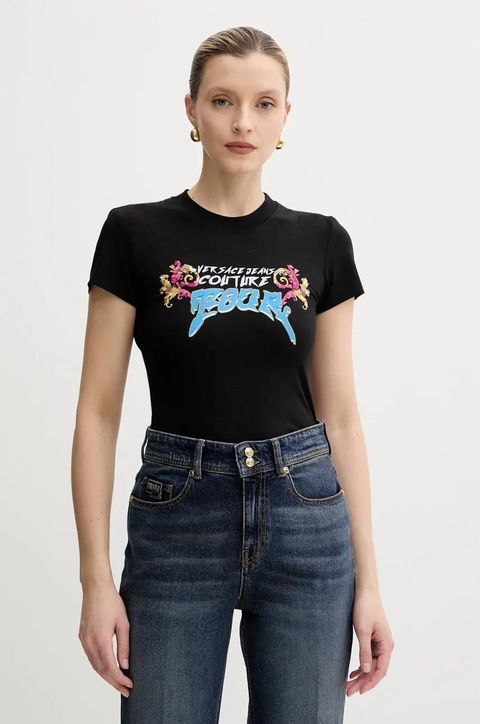 Versace Jeans Couture t-shirt damski kolor czarny 78HAH606 J0035 - zdjęcie produktu nr 1