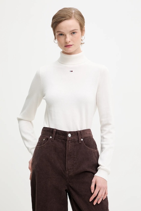 Tommy Jeans sweter bawełniany damski kolor biały lekki z golfem DW0DW21672 - zdjęcie produktu nr 1