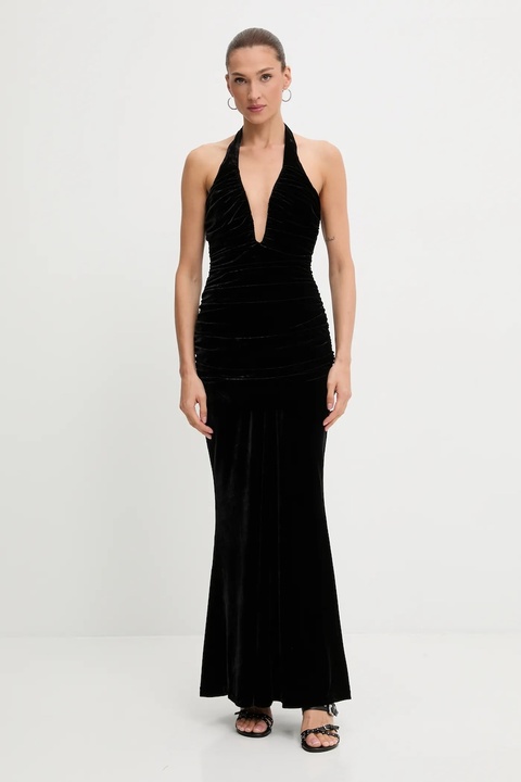 Bardot sukienka welurowa kolor czarny maxi rozkloszowana 60117DB - zdjęcie produktu nr 1