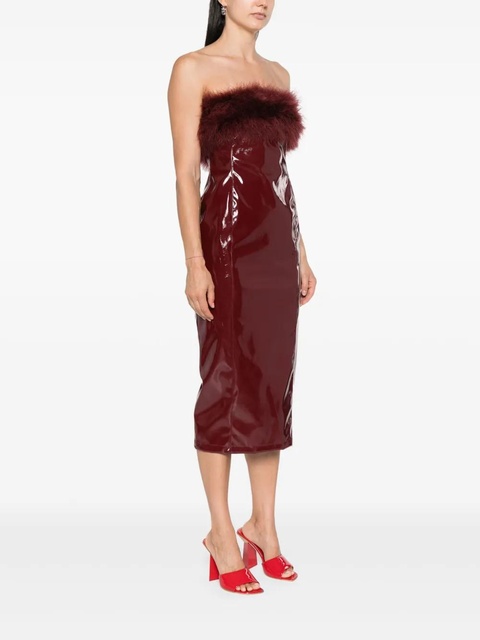 Blumarine marabou-feathers patent midi dress - Red - zdjęcie produktu nr 2