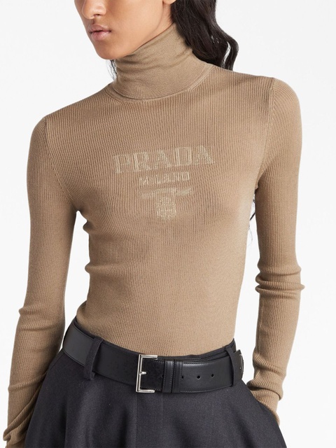 Prada logo-intarsia roll-neck jumper - Brown - zdjęcie produktu nr 2