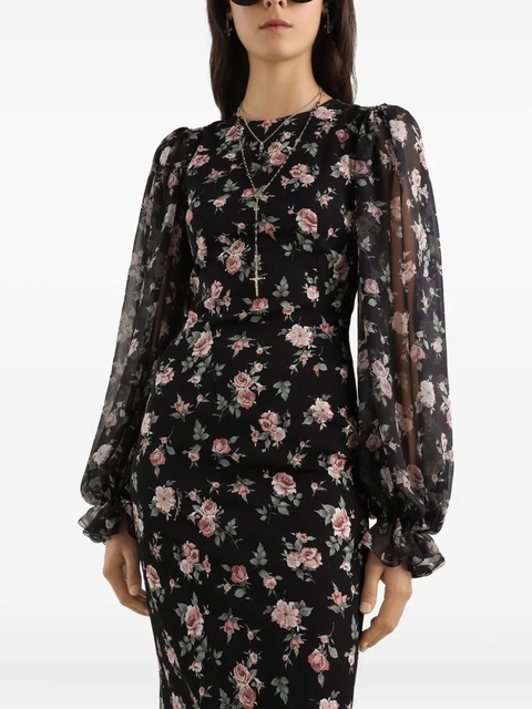 Dolce & Gabbana puff-sleeve floral midi dress - Black - zdjęcie produktu nr 2