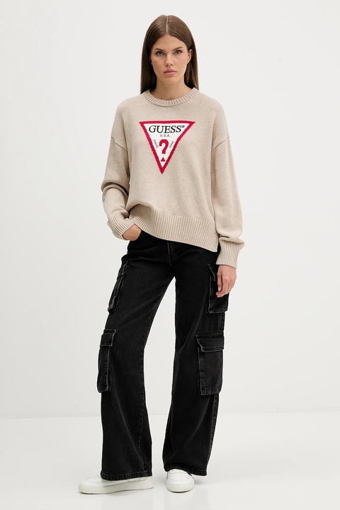 Guess Jeans sweter bawełniany kolor beżowy lekki W4BR12 Z3HM1 - zdjęcie produktu nr 2