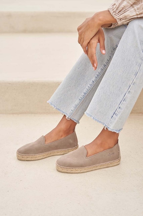 Manebi espadryle zamszowe Flat Espadrilles kolor brązowy W 1.9 N0 - zdjęcie produktu nr 1
