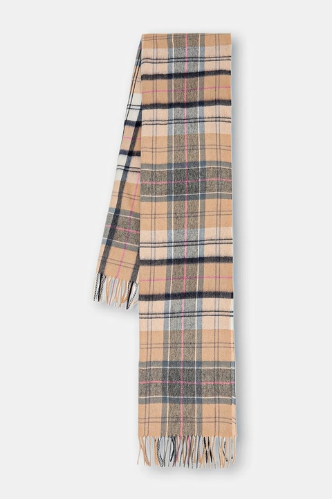 Barbour szalik wełniany damski kolor beżowy wzorzysty LSC0477 - zdjęcie produktu nr 1