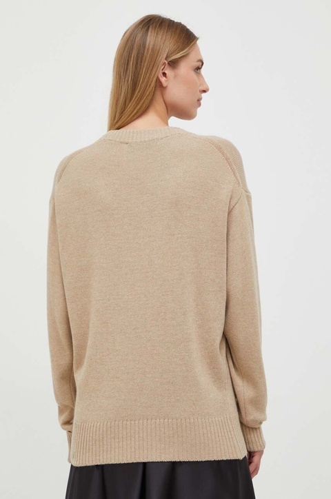 Trussardi sweter z domieszką wełny damski kolor beżowy lekki - zdjęcie produktu nr 2