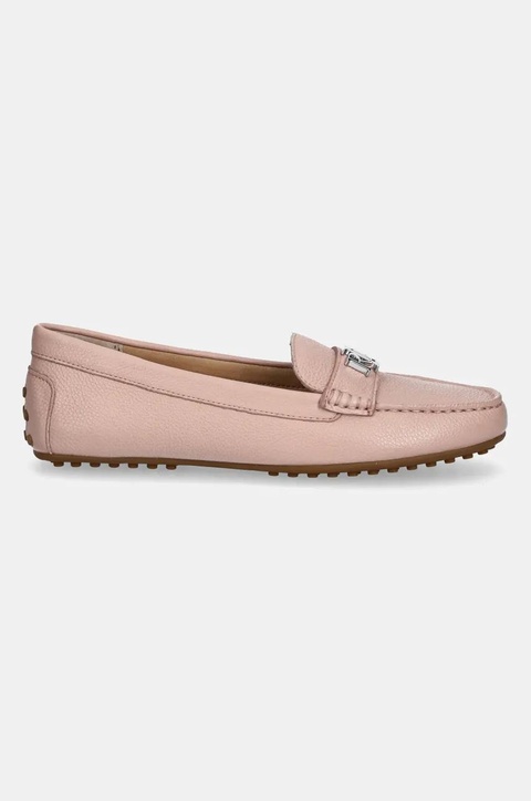 Lauren Ralph Lauren mokasyny skórzane Barnsbury damskie kolor różowy na płaskim obcasie 802942768013 - zdjęcie produktu nr 2