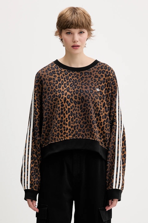 adidas Originals bluza bawełniana Leopard damska kolor brązowy wzorzysta JW7303 - zdjęcie produktu nr 1
