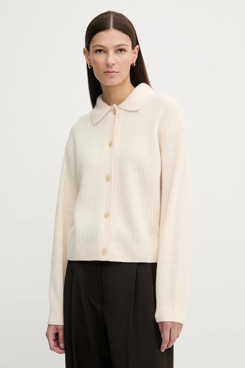 Marc O'Polo kardigan z dodatkiem wełny damski kolor beżowy ciepły 600609061081 - zdjęcie produktu nr 1