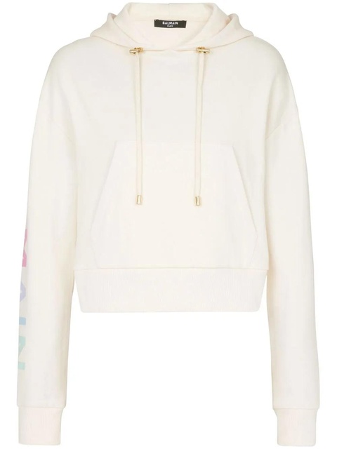 Balmain logo-print cropped hoodie - White - zdjęcie produktu nr 1