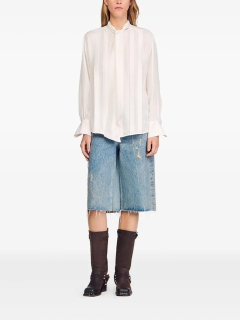 SANDRO pleated tie-neck silk shirt - White - zdjęcie produktu nr 2