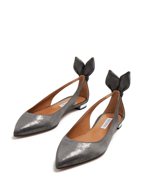 Aquazzura Bow Tie leather ballerina shoes - Grey - zdjęcie produktu nr 2